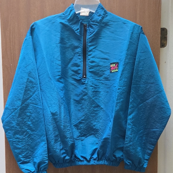 Surf Style Vintage Blue Teal Iridescent Windbreaker with Vibrant Patch Size J - Picture 1 of 16